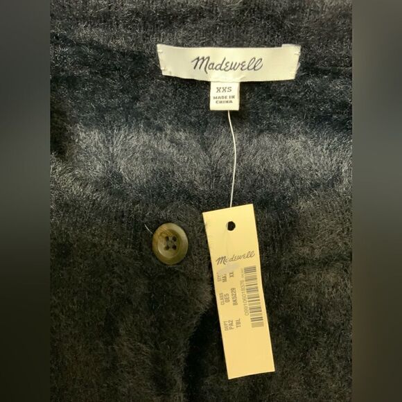 Madewell Hewitt Fuzzy Slim Button Up Cardigan True Black Size Xxs - Picture 6 of 6